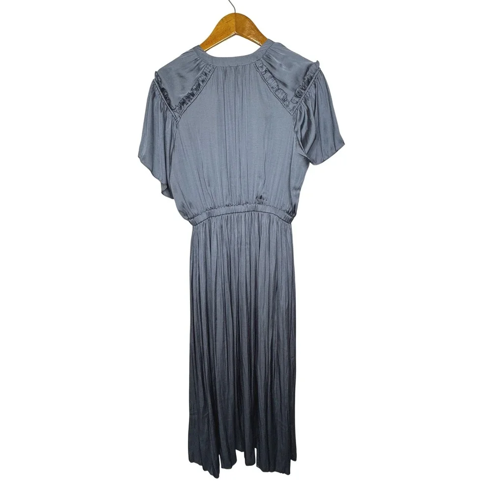 Joie‎ Satin Midi Dress Pleated Skirt Granite Blue Medium